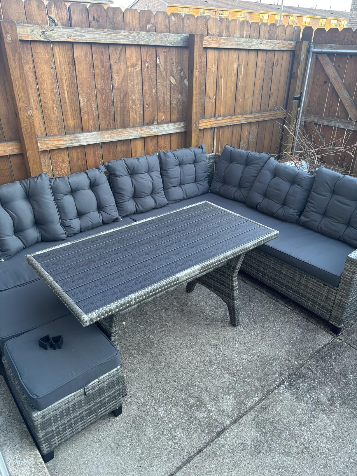 6-Piece Patio Furniture Set, Outdoor Sectional Sofa with Dining Table & Chairs, All-Weather Dining Set with Removable Cushion Covers, Ideal for Garden, Porch, Backyard, Black customer photo 1