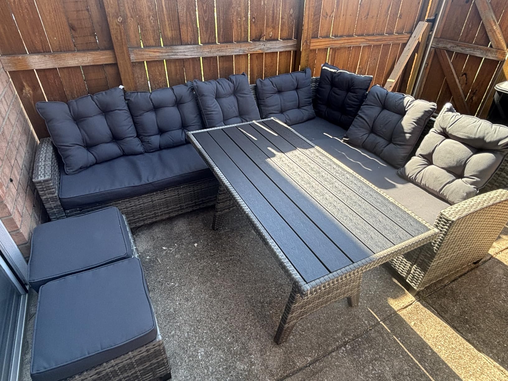 6-Piece Patio Furniture Set, Outdoor Sectional Sofa with Dining Table & Chairs, All-Weather Dining Set with Removable Cushion Covers, Ideal for Garden, Porch, Backyard, Black customer photo 2