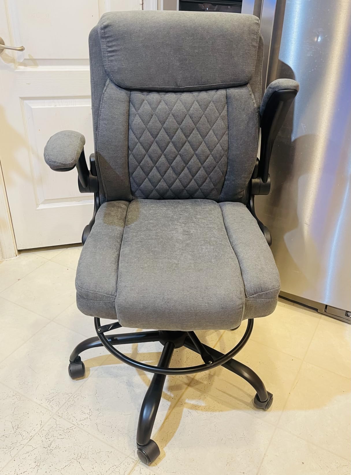 Drafting Chair Tall Office Chair for Standing Desk, Ergonomic Tall Desk Chair with Adjustable Foot Ring, Flip-Up Armrests, Lumbar Support, Comfortable Fabric Seat - Ideal for Home and Office Use customer photo 1