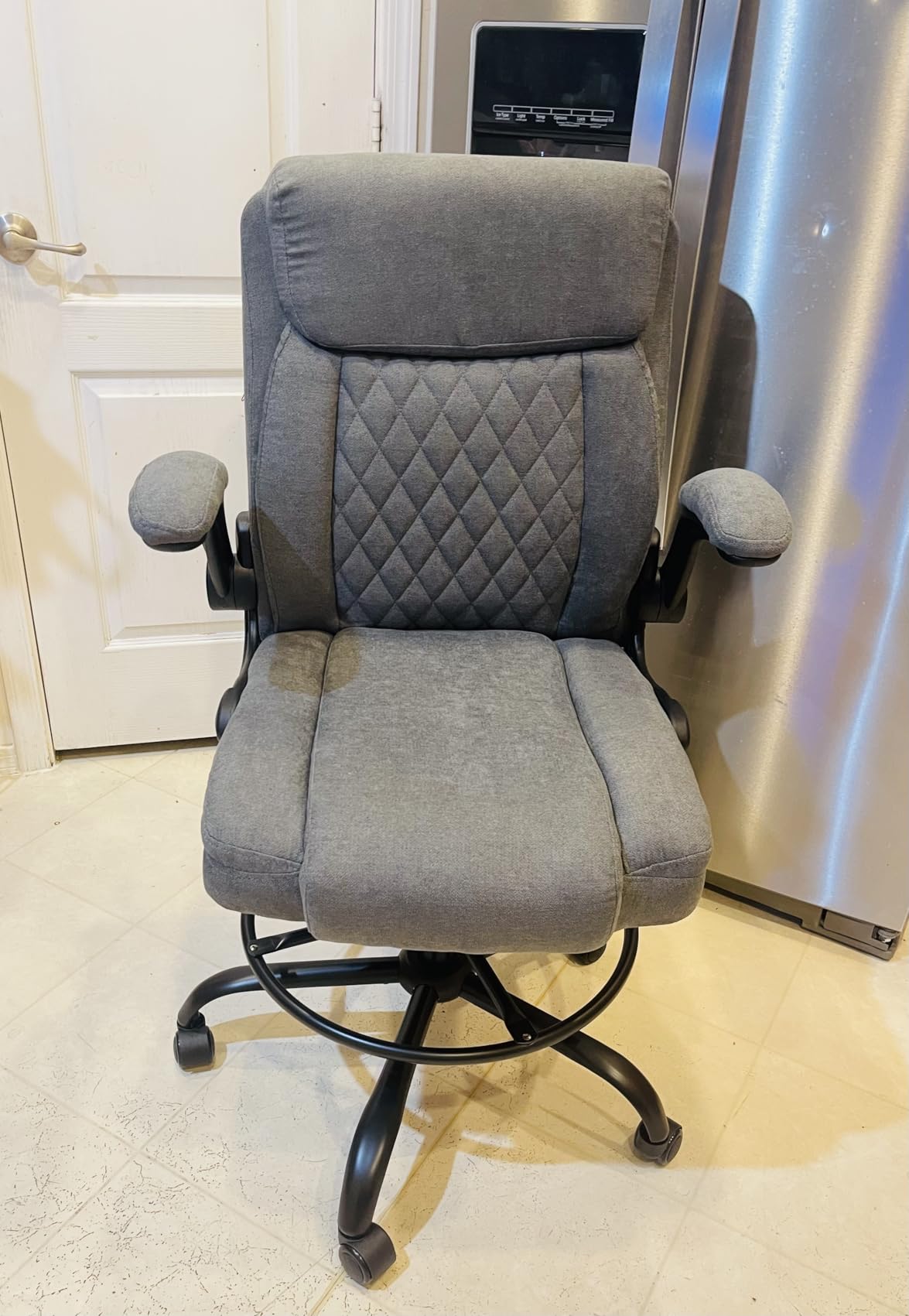Drafting Chair Tall Office Chair for Standing Desk, Ergonomic Tall Desk Chair with Adjustable Foot Ring, Flip-Up Armrests, Lumbar Support, Comfortable Fabric Seat - Ideal for Home and Office Use customer photo 2