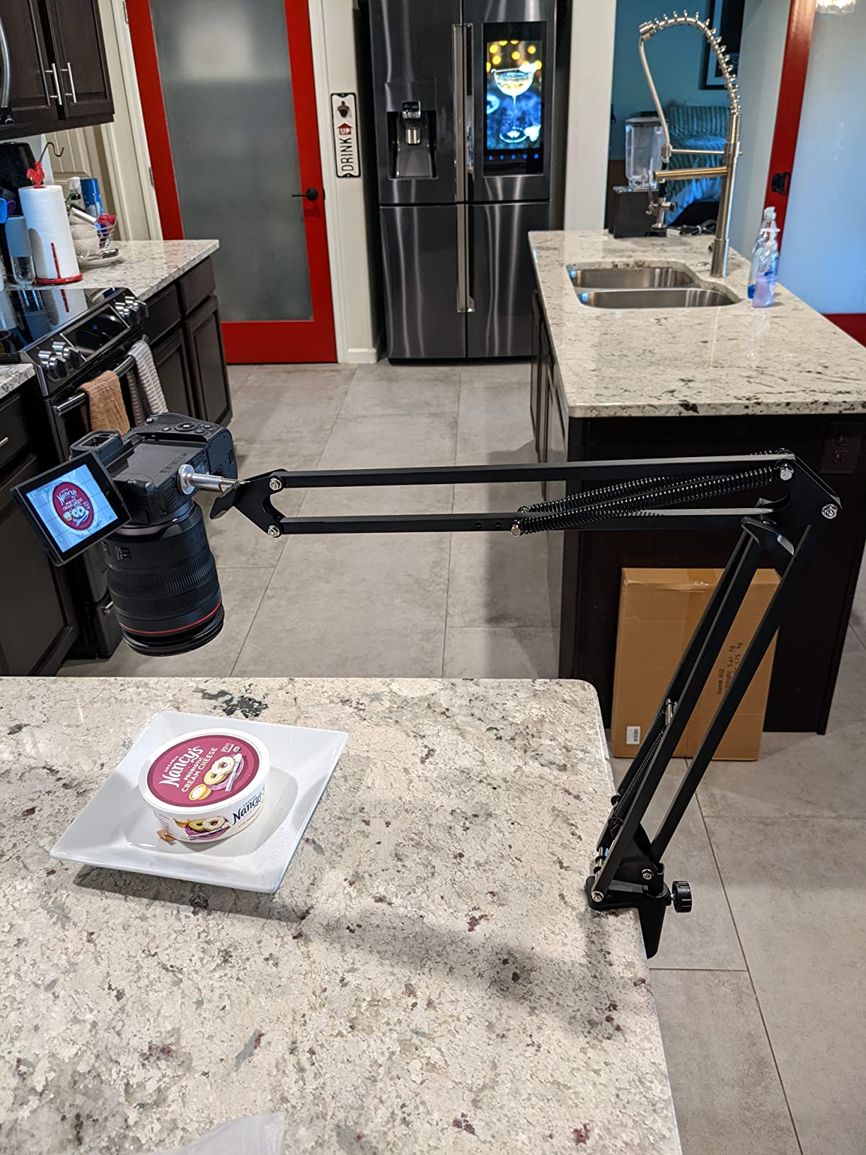 Overhead Phone Mount with Rechargeable Light for iPhone, Desk Tripod with Clamp for Content Creator Camera Recording, Top Down Holder Stand for Filming/Live/Cooking/Unboxing/Drawing/YouTube/TikTok customer photo 1