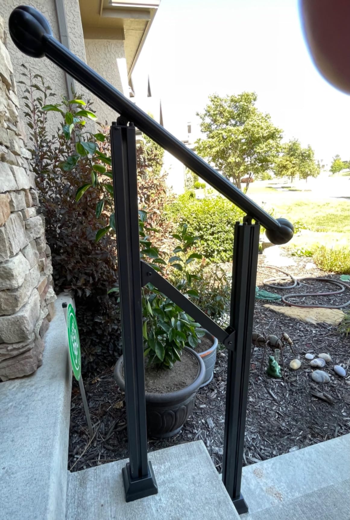 4-Step Outdoor Stair Handrail Kit, Heavy Duty Aluminum Alloy Adjustable Height with Powder Coated Black Metal Finish Complete Installation Hardware & Tools Included for Concrete Porch Deck Brick customer photo 1