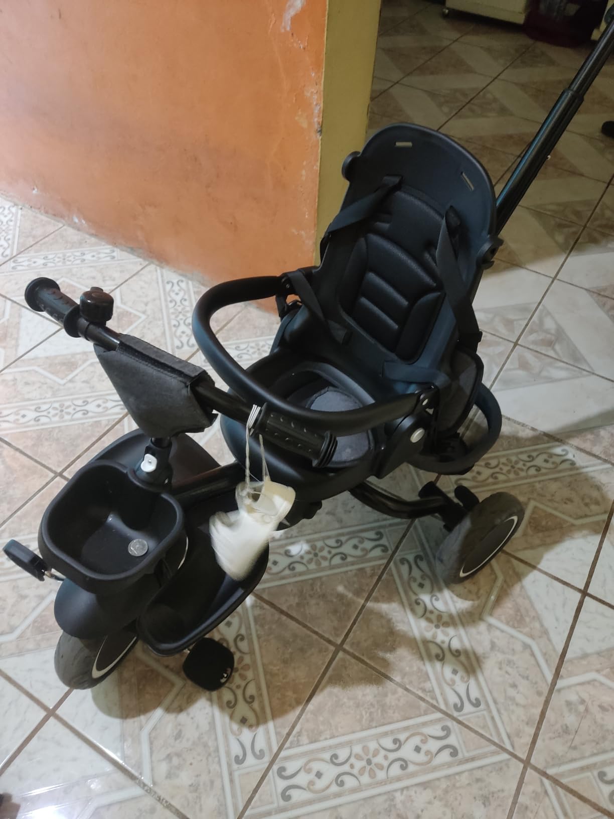 Kinder King Kids Tricycle, 8 in 1 Folding Toddler Trike w/Adjustable Push Handle, Rotatable Seat, Adjustable Canopy, Bell, Five-Point Harness, Storage, Bike Tricycle for Toddlers 1-3, Forest customer photo 1