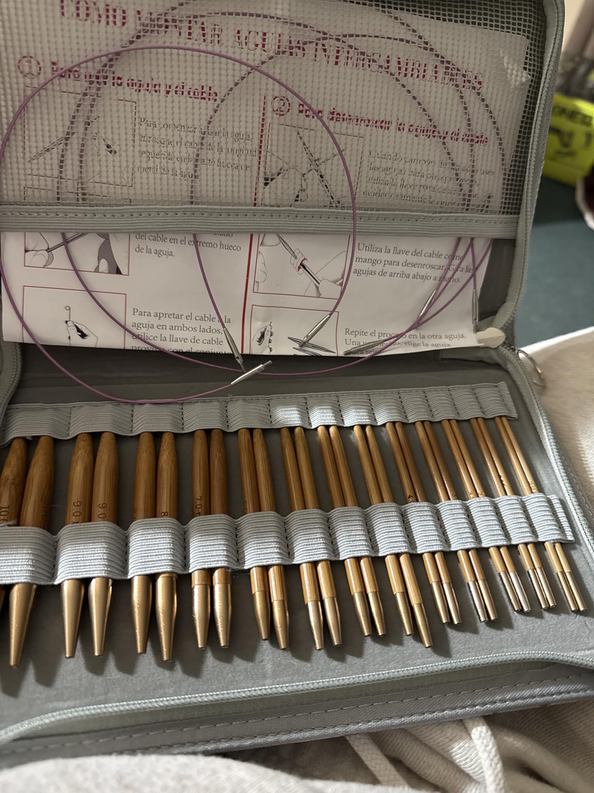 Yarniss Bamboo Circular Knitting Needle with Case, 13 Pair Interchangeable Knitting Needles with Flexible Cables 3.5mm~10.0mm, 4-Inch Round Knitting Needle US Size 2.5~15 customer photo 2