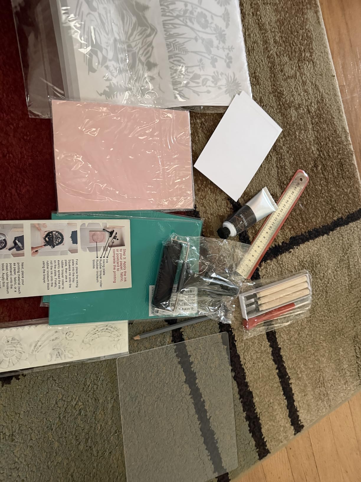 Xenolog Super Value Block Printing Kit -Includes Lino Cutter, Printing Ink, Linoleum Blocks, Brayer, Transfer Paper, Stencils, Postcards, Paint Palette, Ruler & Pencil for Stamp Making and Printmaking customer photo 1
