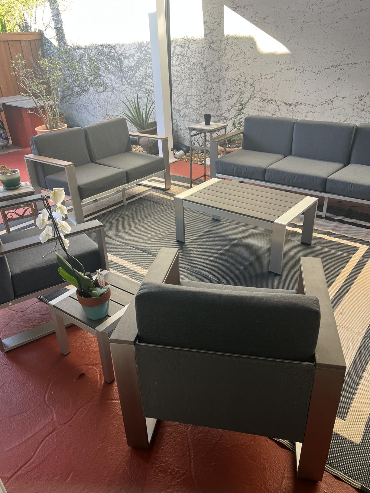Aluminum Outdoor Patio Furniture Set, 7 Seats Outdoor Patio Conversation Sets with Ergonomic Seat and Wide Washable Thick Cushions, Modern Patio Sectional Furniture for Balcony, Porch (Gray) customer photo 1