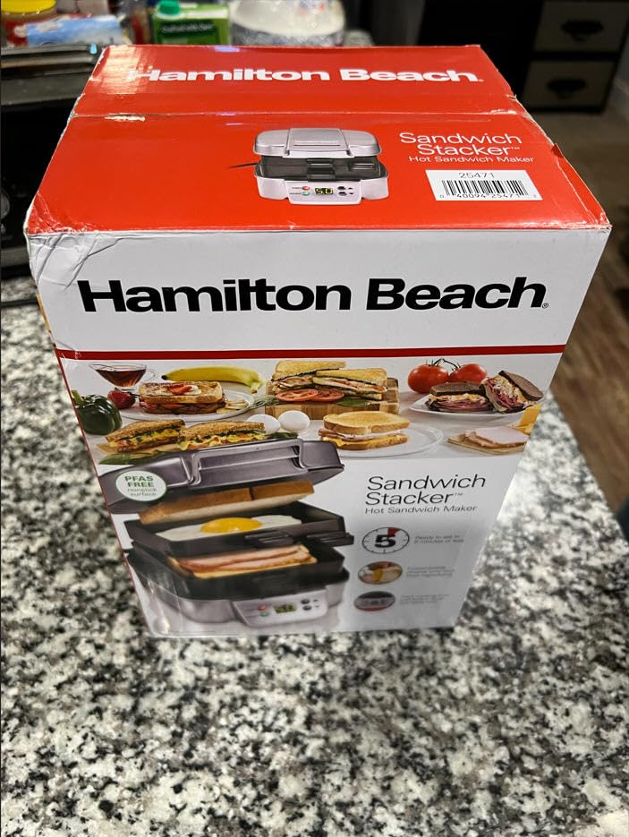Hamilton Beach Sandwich Stacker Customizable Hot Sandwich Maker, 24 Sq. In. Non-Stick PFAS-Free Cooking Surfaces, Built-In Timer, Compact, Dishwasher-Safe, Perfect White Elephant Gifts, Silver (25471) customer photo 1