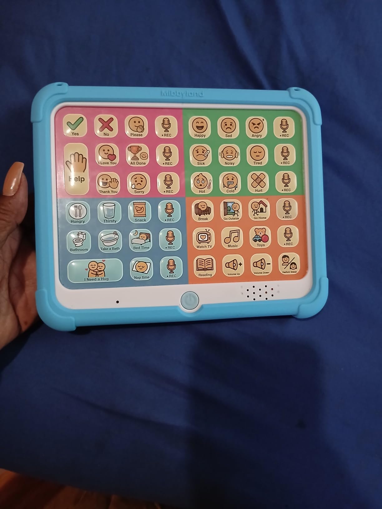 MibbyTalk AAC Device for Autism & Nonverbal Kids and Adults, Communication Tool for Home & School Use and Speech Therapy - 32 Preset Buttons, 11 Recording Buttons with Stickers, Silicone Case, Blue customer photo 1