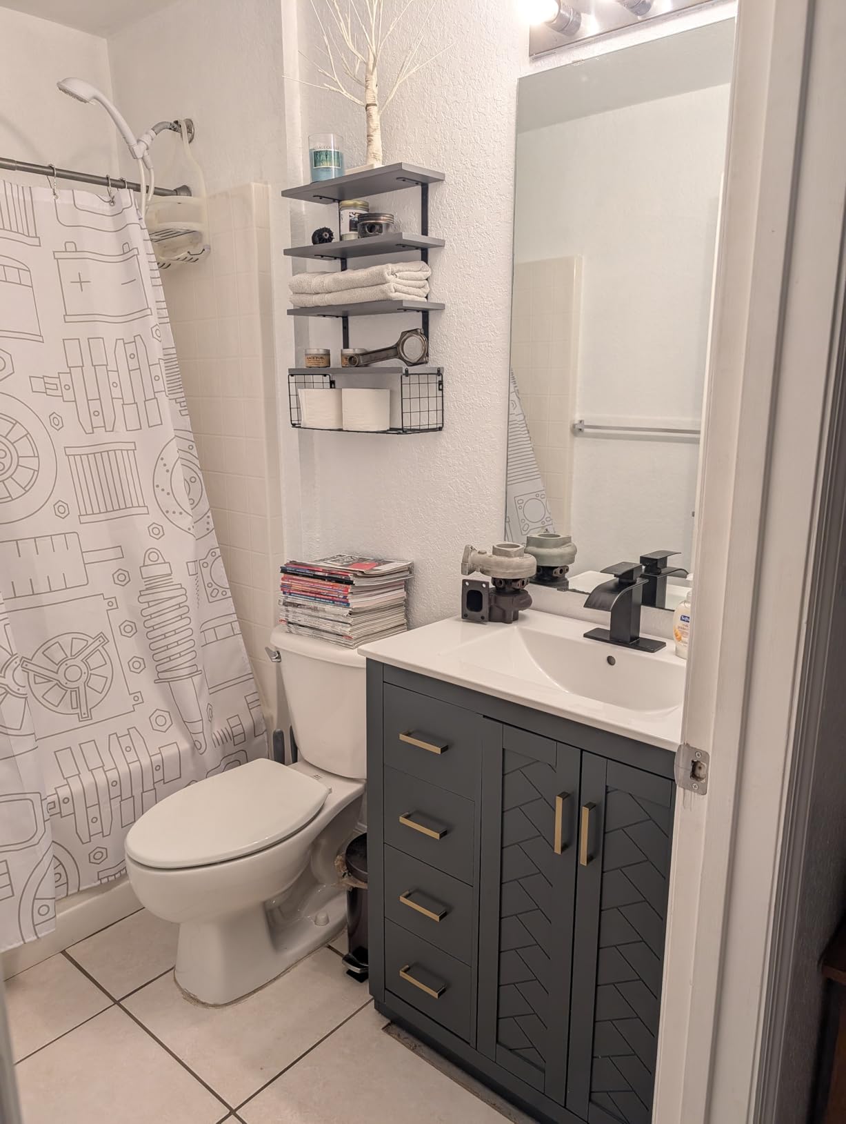 60 Inch Dark Blue Bathroom Vanity with Double Sink, Modern Double Sink Vanity with 6 Side Drawers & 2 Spacious Cabinets, Soft Closing Doors with Gold Handles, Solid Wood Frame, Herringbone Front(2 * 30) customer photo 1