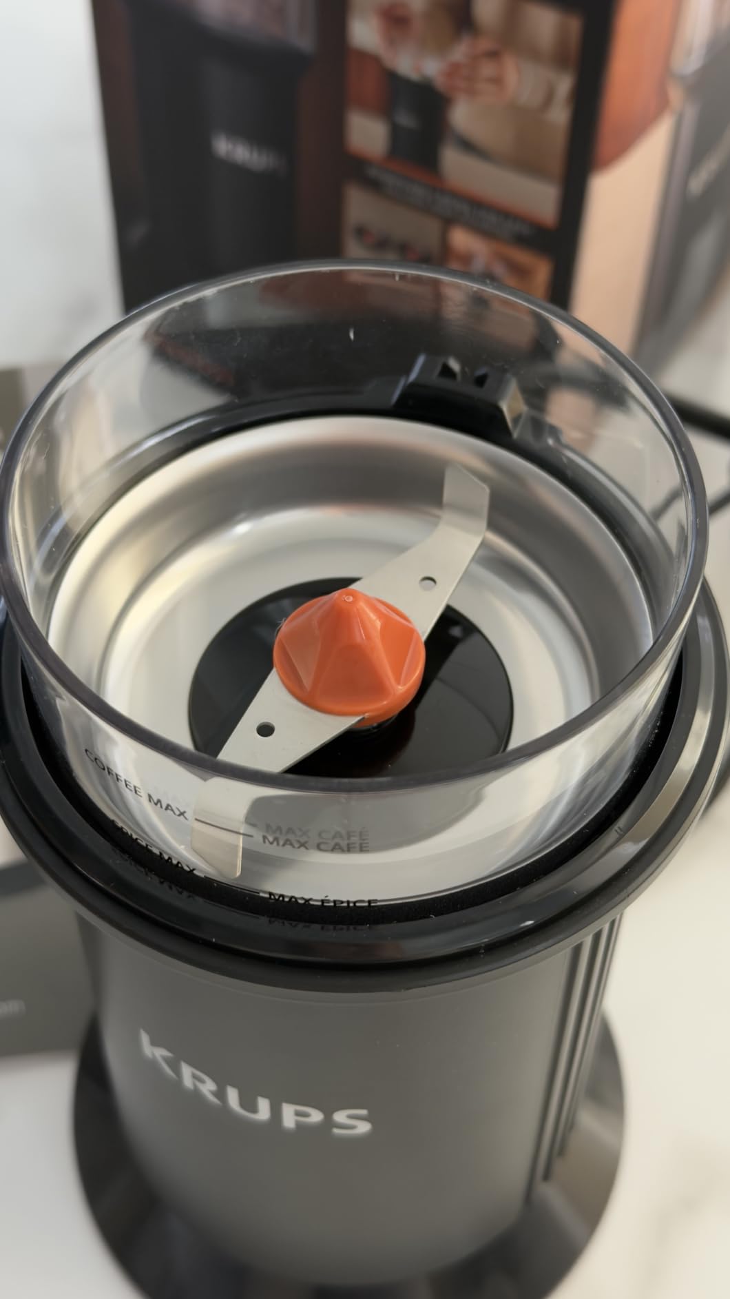 KRUPS Electric Blade Coffee Grinder 1.6 Oz, Adjustable Coarse to Fine for the Perfect Espresso, Grind Coffee Beans, Spices & Herbs, Removable Dishwasher Safe Bowl, Black customer photo 2