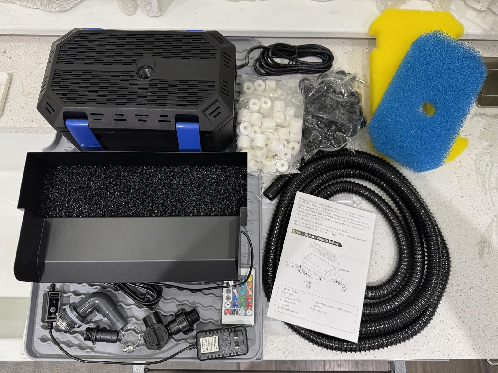 All-in-1 Pond Waterfall Kit with 550GPH Pond Filter Pump, 8-inch Stainless Steel Spillway with LED Lights customer photo 2
