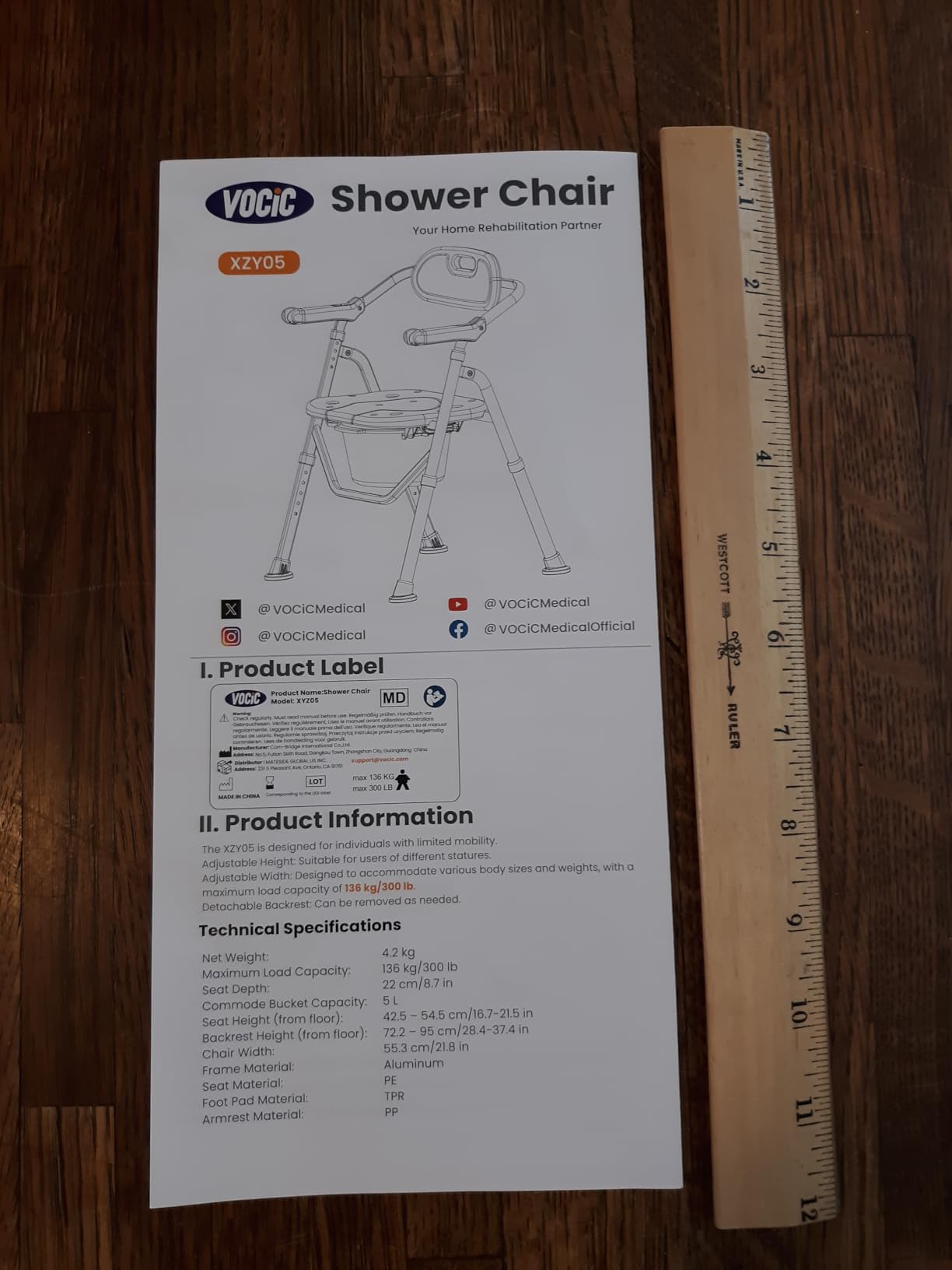 VOCIC Folding Shower Chair for Inside Shower, Lab-Tested 300lbs Heavy Duty Shower Seat for Elderly & Disabled, Flip-Up Arms, Cutout Seat, Height Adjustable Back & Legs, Portable Shower Commode Chair customer photo 1