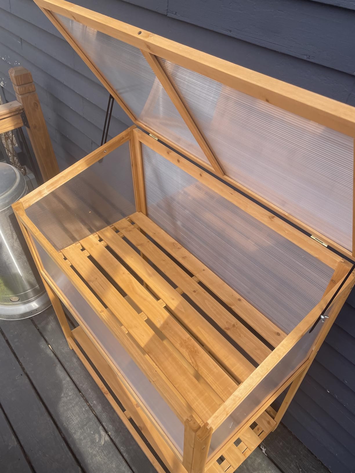 Giantex Wood Cold Frame Greenhouse, Raised Flower Planter Protection with Transparent Openable Roof & Slatted Shelf, Indoor Outdoor Hot House for Garden Balcony, 36
