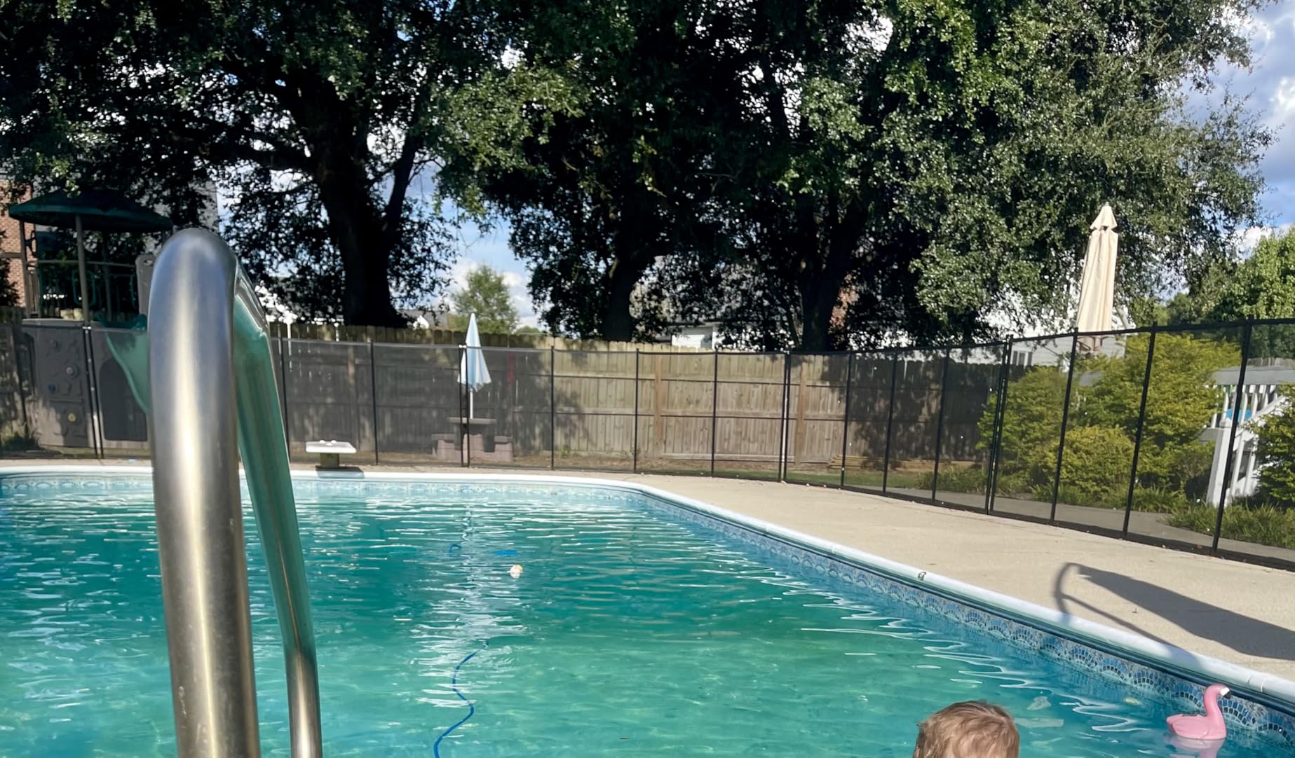 4x48FT, 350GMS Teslin Mesh Pool Safety Fence, Stainless Steel Feet, Triple Stitching Craftsmanship, Protecting Children and Pets, Black customer photo 1