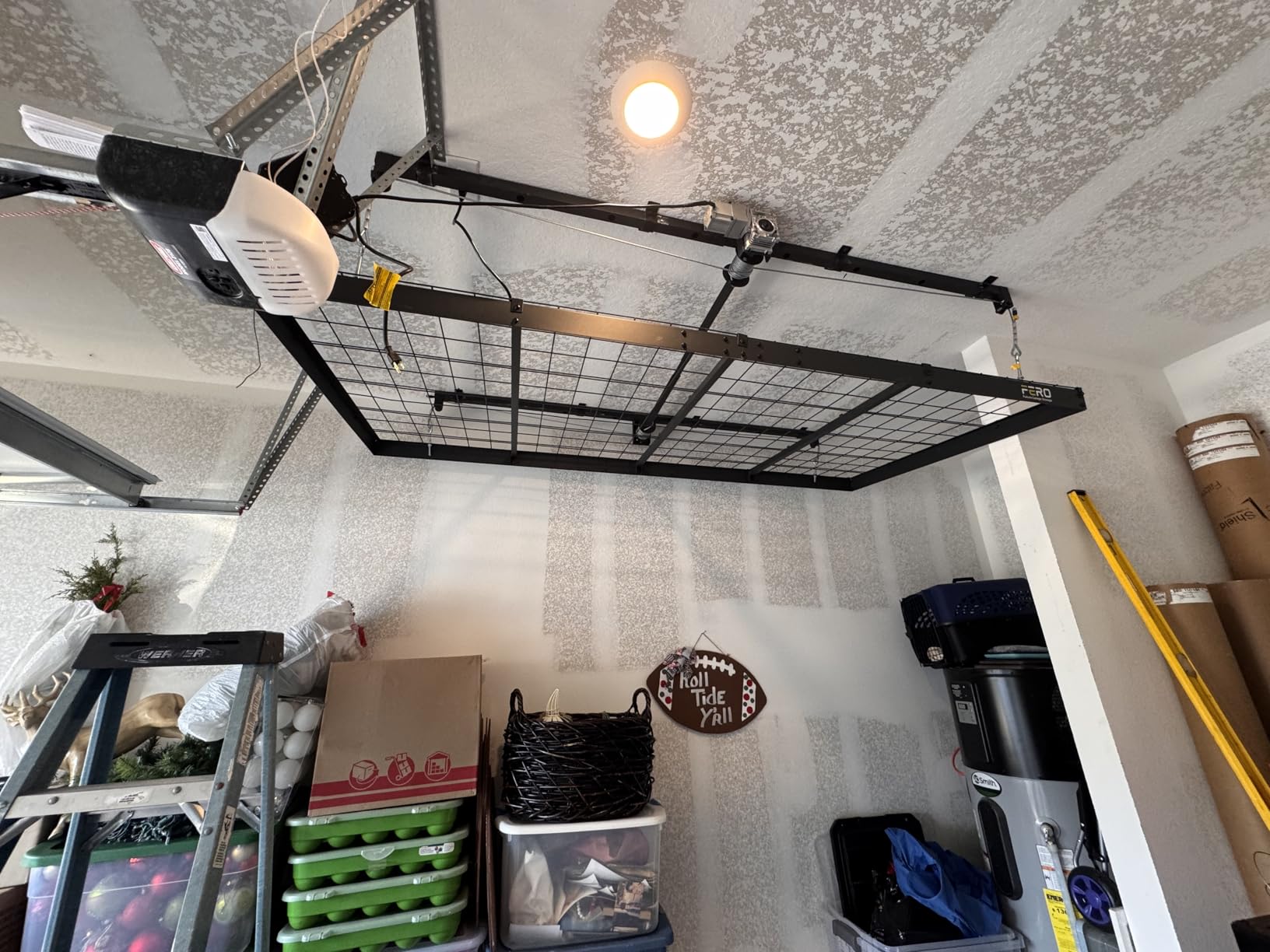 FERO Motorized Overhead Garage Storage Rack with Remote Control, 4x8 FT Ceiling Storage Lift System, Heavy-Duty Ceiling Mounted Organizer, Space-Saving Hanging Garage Shelves, 325 LBS Capacity customer photo 2