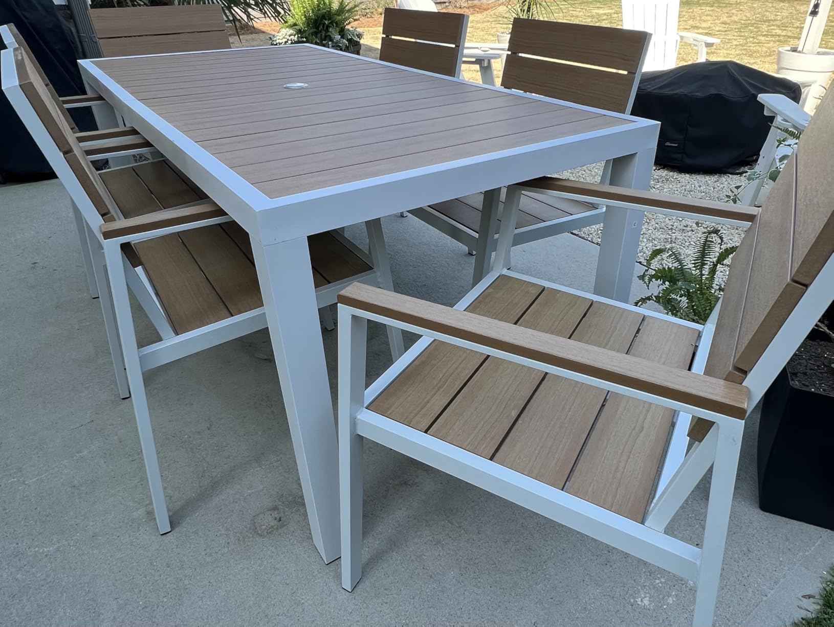 7-Piece Outdoor Dining Set, Aluminum Dining Table Set for 6, Patio Table and Chairs Set with Umbrella Hole, All Weather HDPS Outdoor Table and Chairs for 6 (Gray-Teak) customer photo 1
