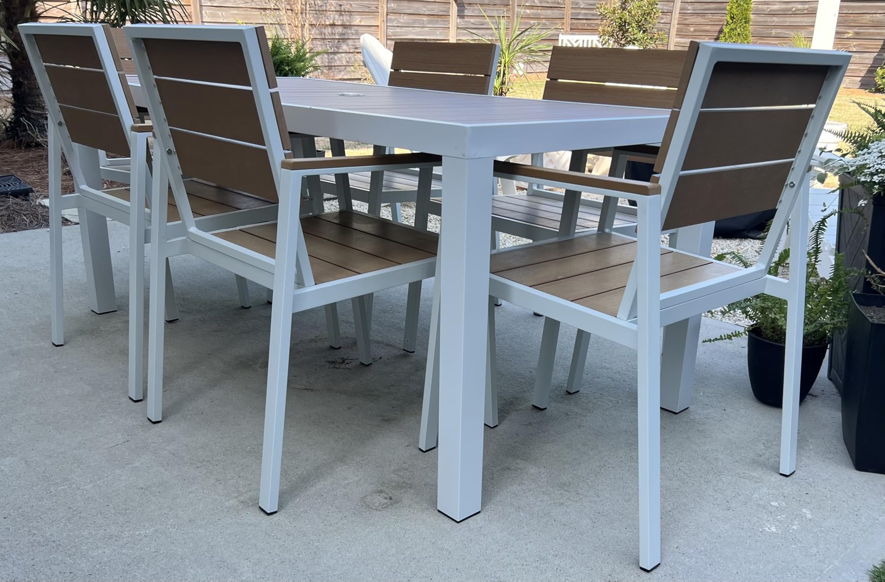 7-Piece Outdoor Dining Set, Aluminum Dining Table Set for 6, Patio Table and Chairs Set with Umbrella Hole, All Weather HDPS Outdoor Table and Chairs for 6 (Gray-Teak) customer photo 2
