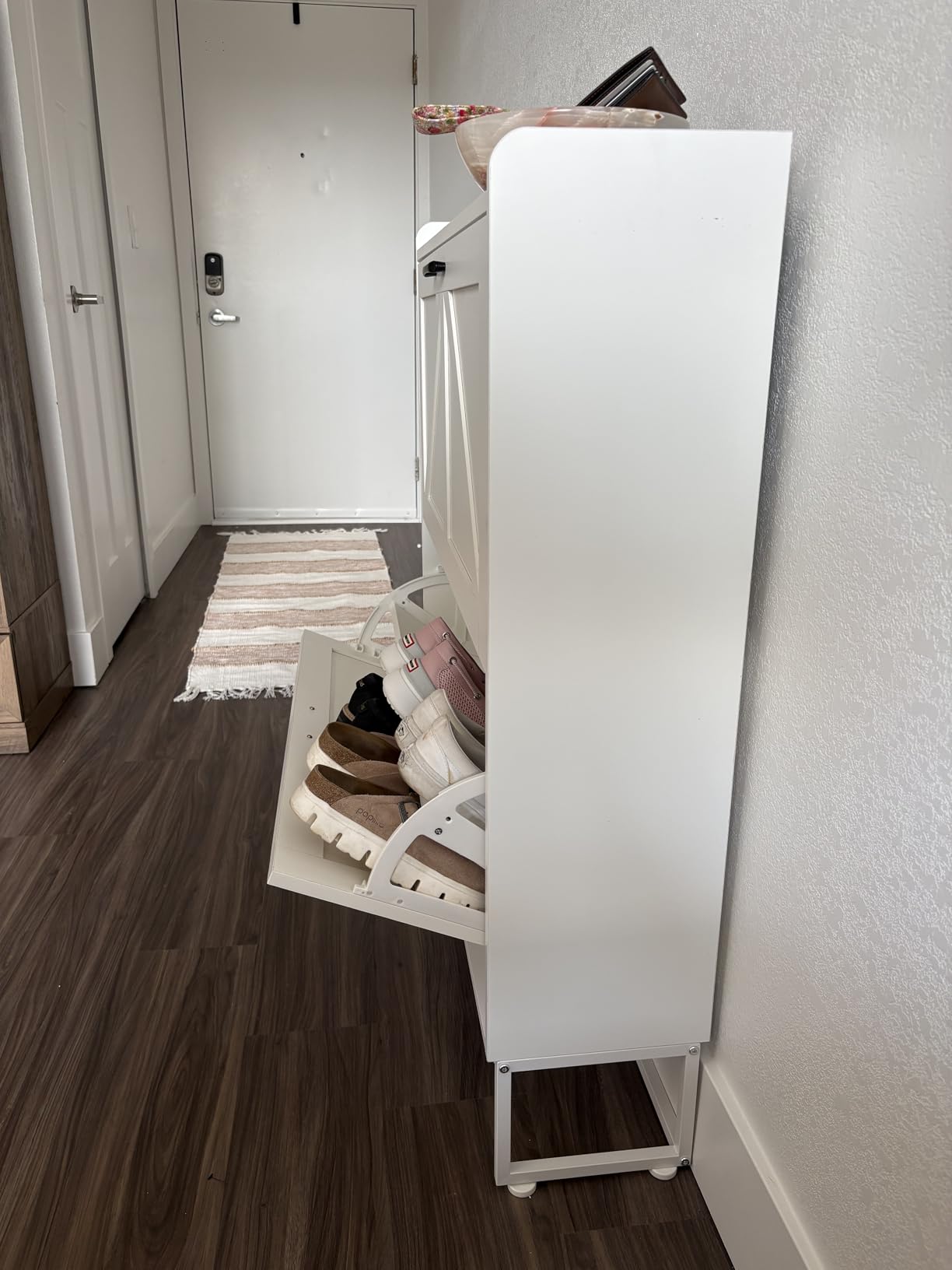 Shoe Cabinet, Shoe Storage Cabinet with 2 Flip Drawers & Adjustable Shelf, Space-Saving Shoe Organizer - Holds 16+ Pairs, Narrow Shoe Cabinet Storage for Entryway/Hallway (White) customer photo 2