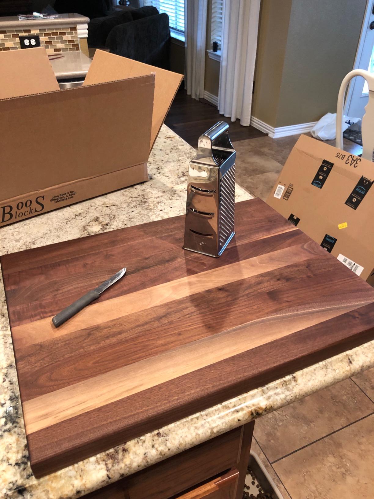 John Boos R-Board Series Rectangular Wooden Maple Cutting Board 24x18 - 1.5 Inch Thick, 18-lb Reversible Butcher Block with Edge-Grain and Finger Grips - Made in the USA customer photo 2