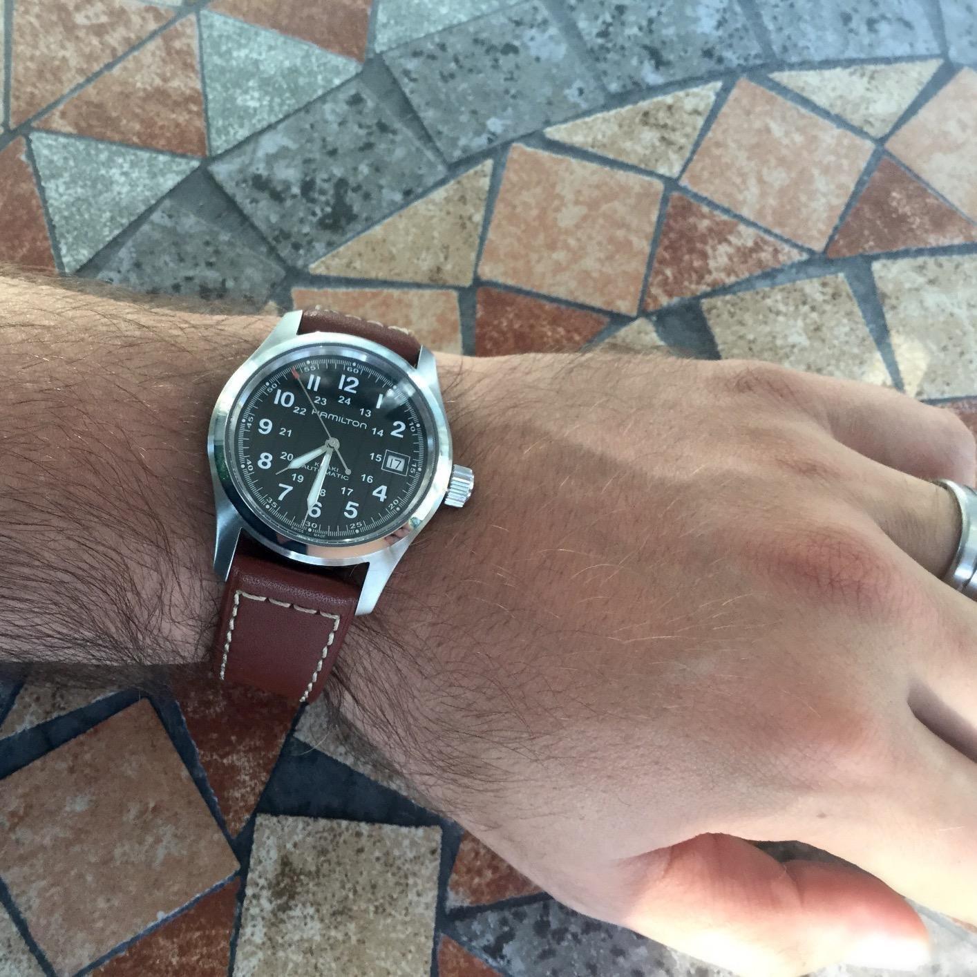 Hamilton Khaki Field Automatic Men's Watch, 38mm Stainless Steel Case, Swiss Made, Black Dial, Sapphire Crystal, Leather Strap customer photo 2