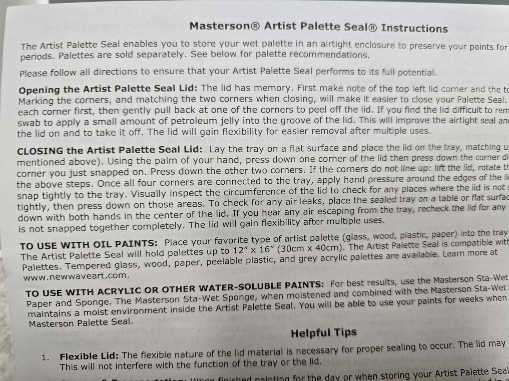 Masterson Artist Palette Seal, 12in x 16in Airtight Palette Container, Keeps Wet Paint Fresh for Weeks, Oil or Acrylic Painting Palette with Lid, Seal, Blue Lid Box, Made in USA customer photo 1