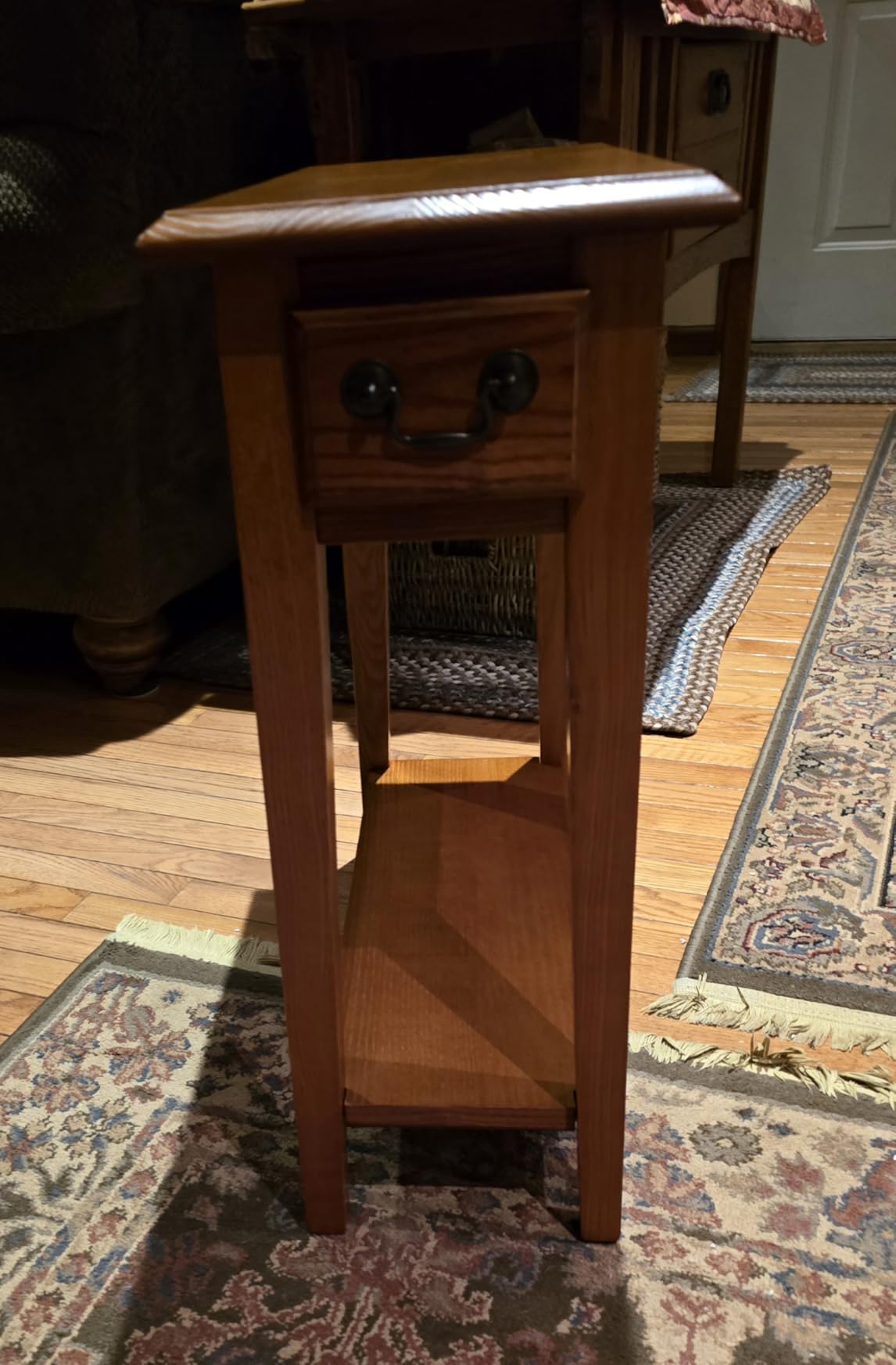 Leick Home Haven Ridge End Table, Solid Wood, 1 Storage Drawer, Bottom Display Shelf, Narrow, Medium Oak customer photo 1