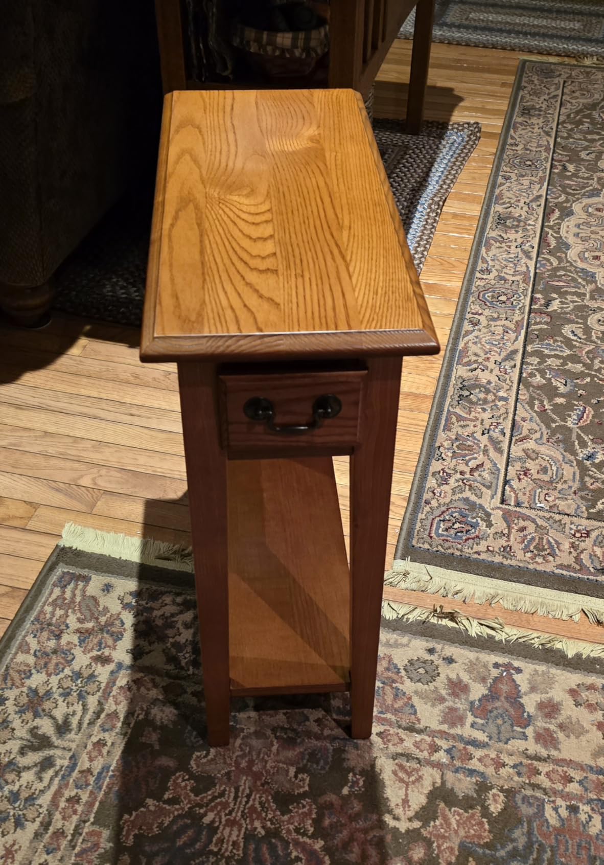 Leick Home Haven Ridge End Table, Solid Wood, 1 Storage Drawer, Bottom Display Shelf, Narrow, Medium Oak customer photo 2