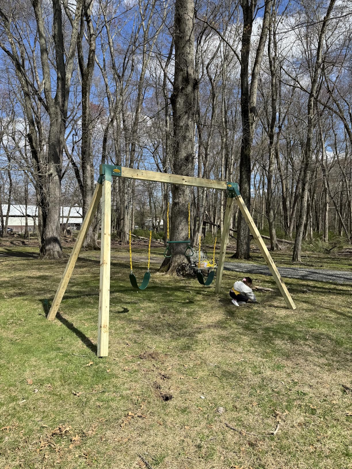 Eastern Jungle Gym DIY Swing Set Hardware Kit with Easy 1-2-3 A-Frame Brackets, Swing Seats, Ring Trapeze Bar and All Assembly Hardware and Instructions - Wood Not Included customer photo 1