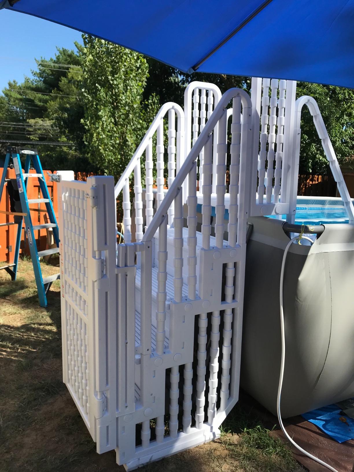 Blue Wave Above Ground Pool Steps with Gate and Bridge - Heavy Duty Stairs with Dual Handrails, 350-lb Capacity - Freestanding for 48 to 54 Inch Deep Pools, No Deck Required customer photo 2