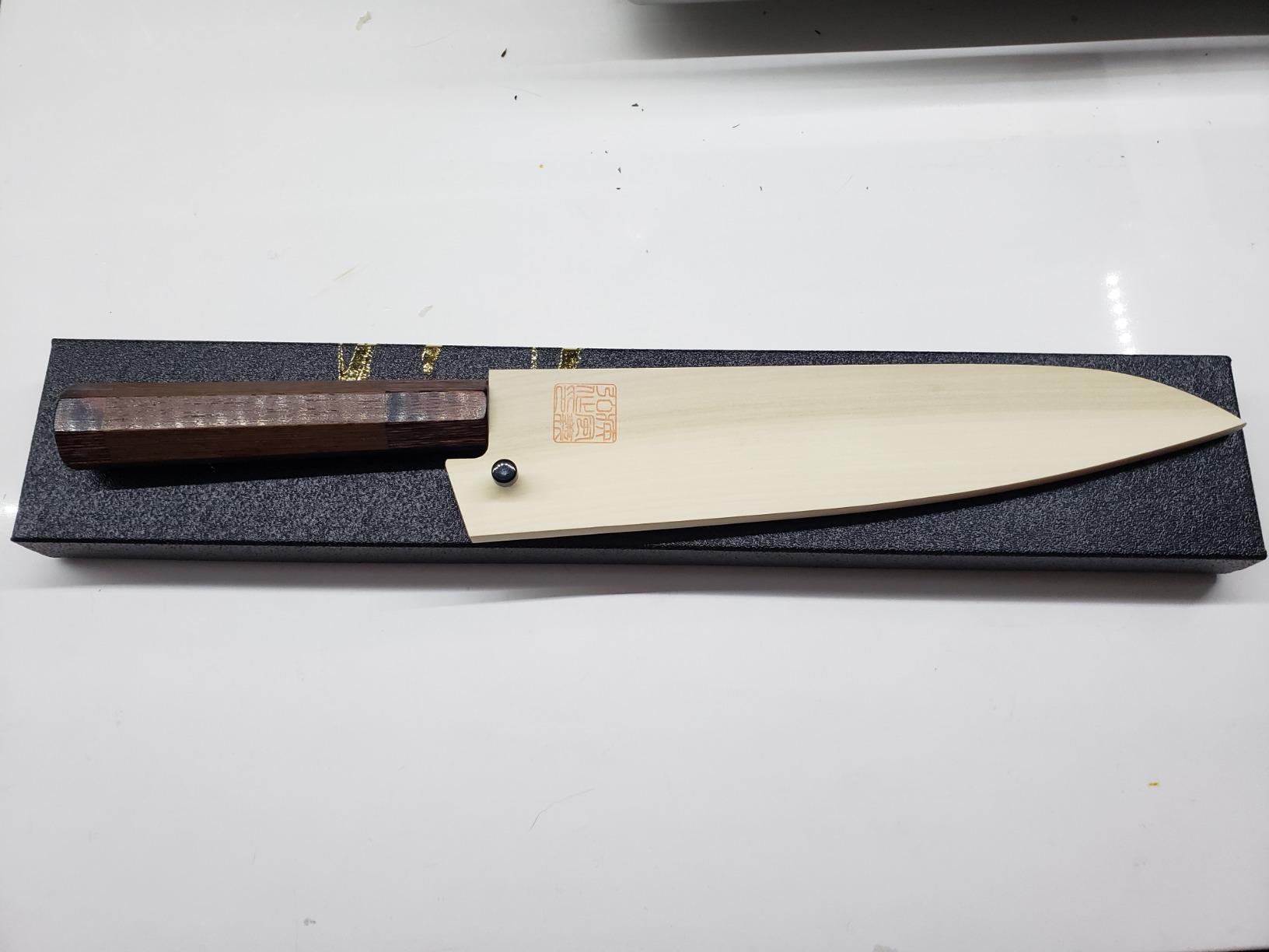 Yoshihiro VG10 46 Layers Hammered Damascus Gyuto Japanese Chefs Knife (Octagonal Shitan Rosewood Handle) (8.25
