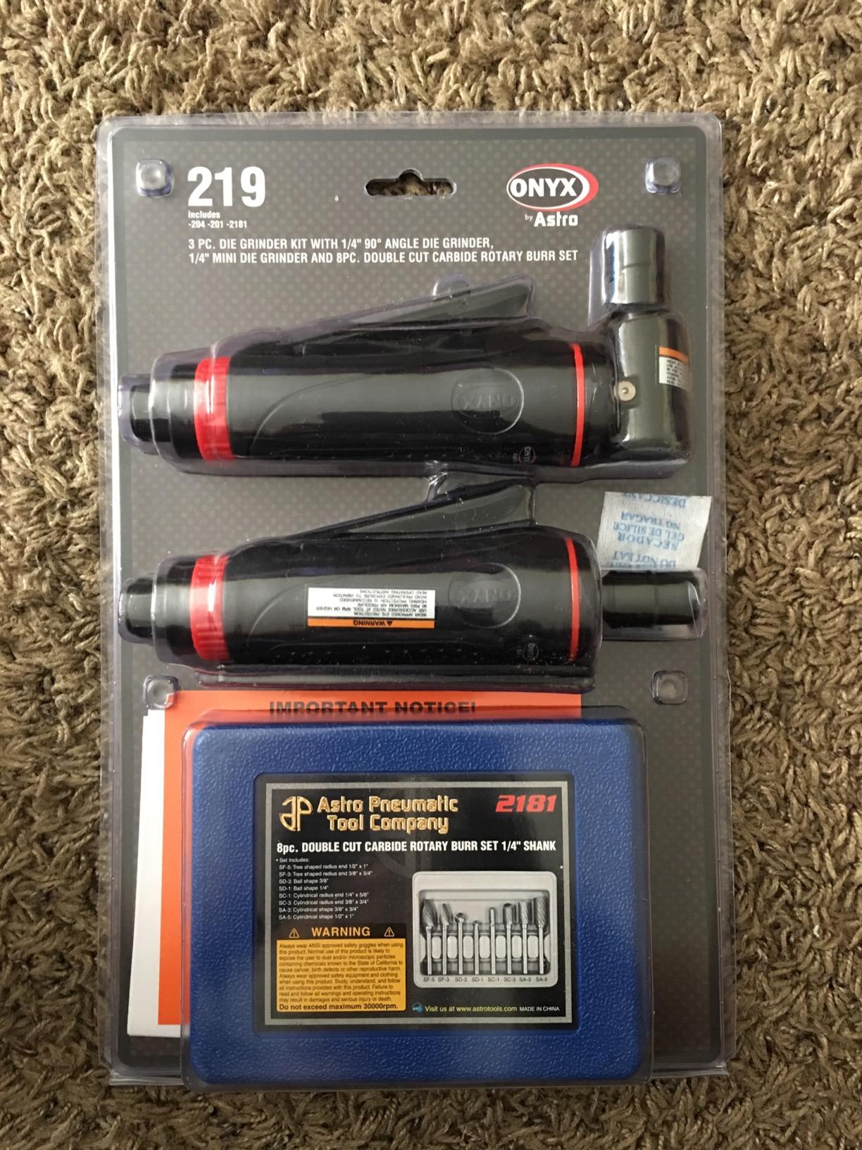 Astro Pneumatic Tool 219 ONYX 3pc Die Grinder Kit w/ 90 Degree Die Grinder, Die Grinder & 8pc Double Cut Carbide Rotary Burr Set customer photo 1