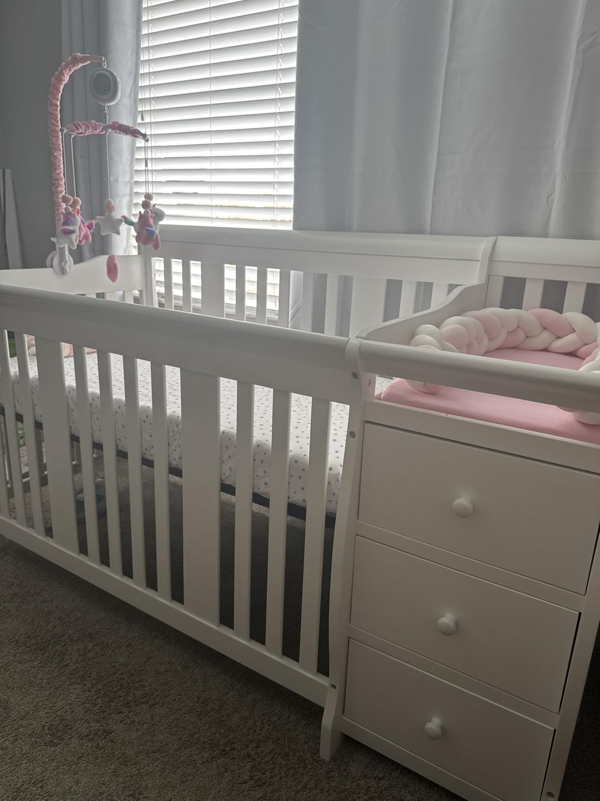 Storkcraft Portofino 5-in-1 Convertible Crib and Changer - Crib and Changing Table Combo with Drawer (White) customer photo 1