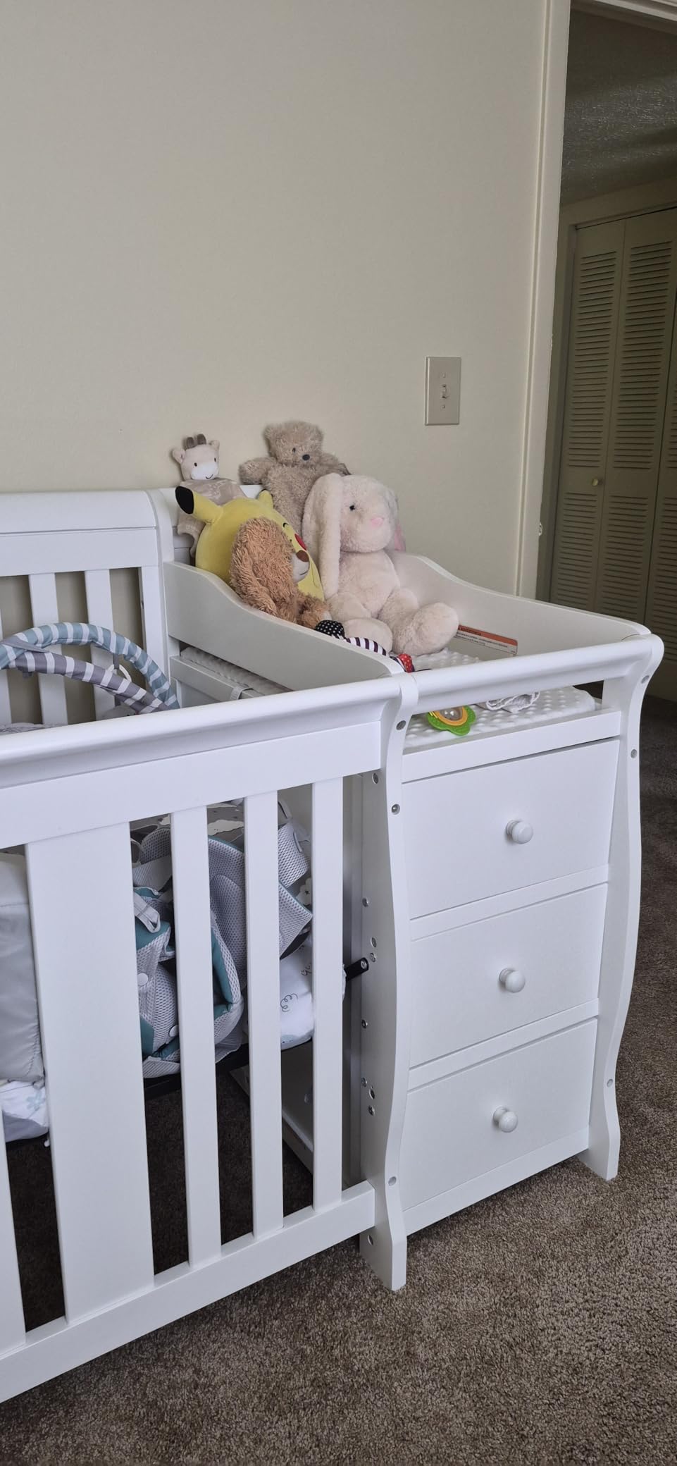 Storkcraft Portofino 5-in-1 Convertible Crib and Changer - Crib and Changing Table Combo with Drawer (White) customer photo 2