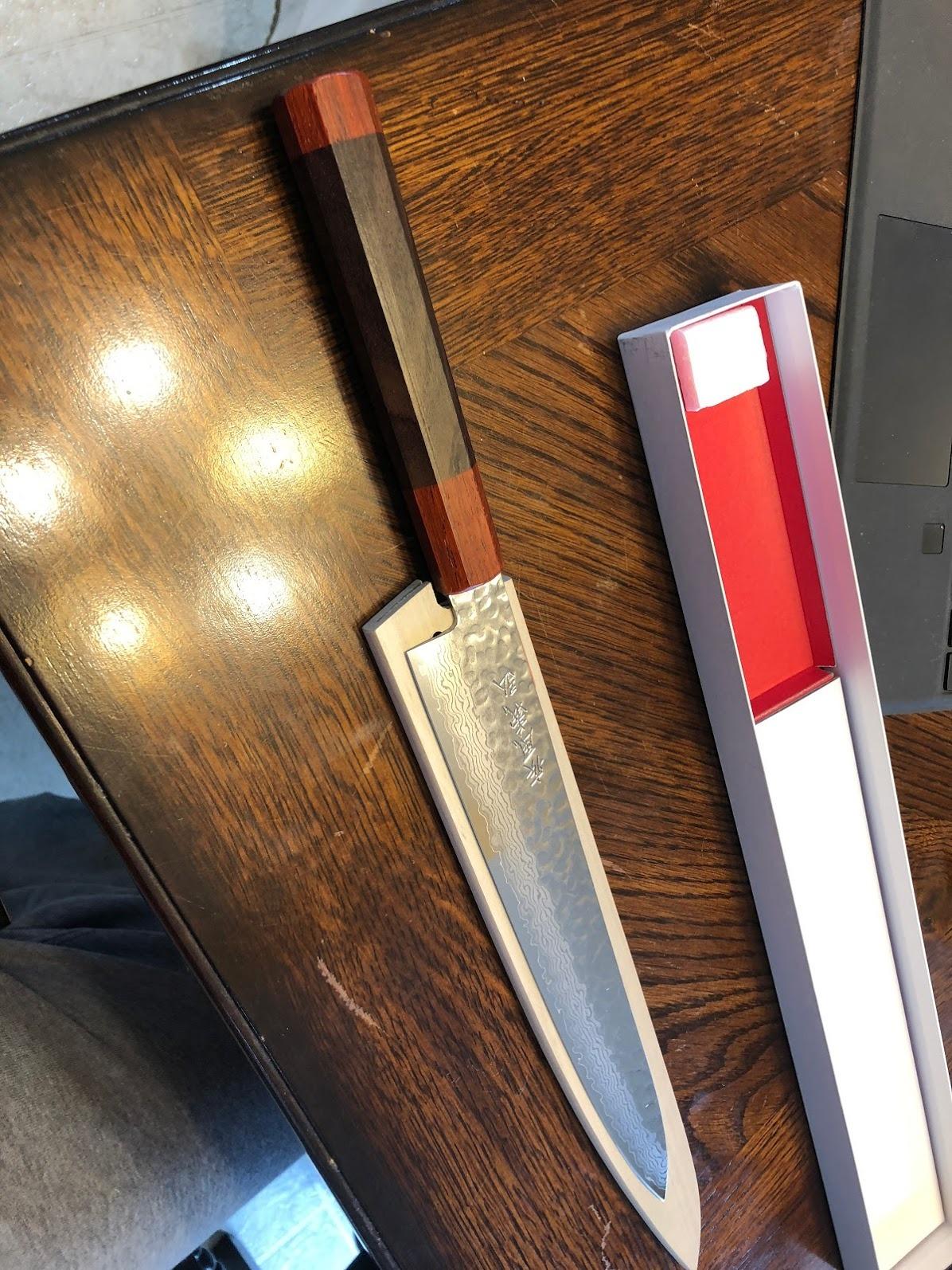 Yoshihiro VG10 46 Layers Hammered Damascus Sujihiki Japanese Slicer Knife (9.5'' (240mm)) customer photo 2
