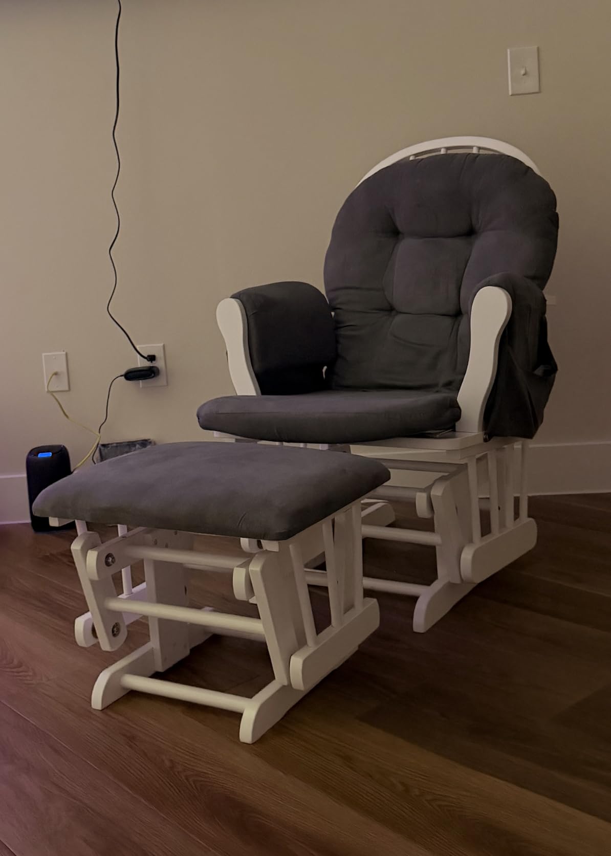 Storkcraft Premium Hoop Glider & Ottoman (White/Gray) - GREENGUARD Gold Certified Nursery Glider, Solid Wood Craftsmanship, Smooth-Gliding, Award-Winning customer photo 2