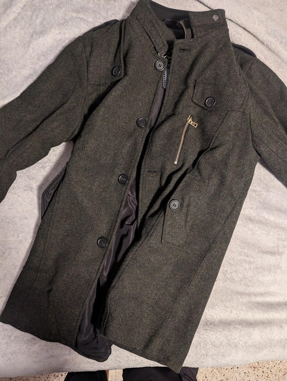 wantdo Men's Wool Blend Jacket Stand Collar Windproof Pea Coat customer photo 2