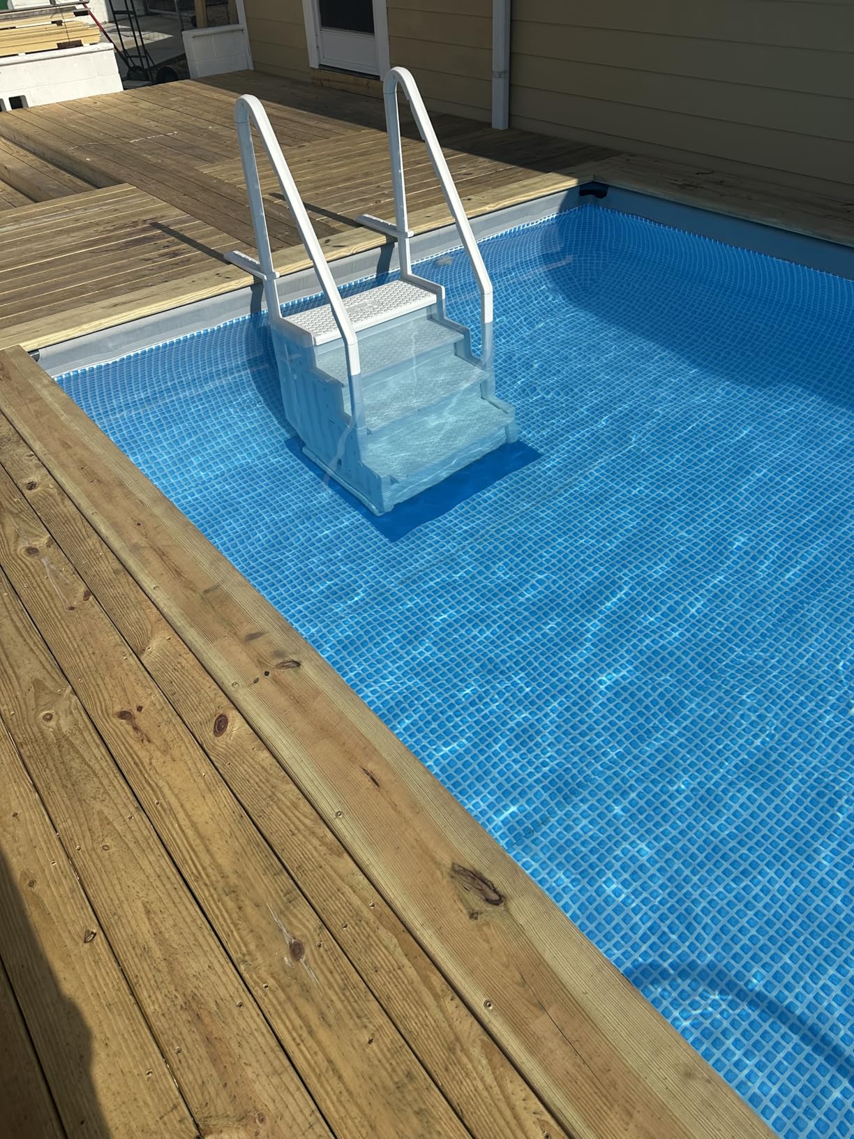 Blue Wave Easy Pool Steps - Above Ground Pool Ladder Anti-Slip Wide Stairs for Above Ground Pools with Handles - Fits 48-54 Inch Pools, 350-lb Limit, Includes Deck Mounting Brackets - White Vinyl customer photo 1