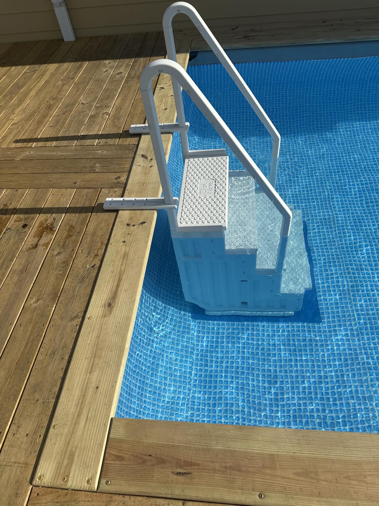 Blue Wave Easy Pool Steps - Above Ground Pool Ladder Anti-Slip Wide Stairs for Above Ground Pools with Handles - Fits 48-54 Inch Pools, 350-lb Limit, Includes Deck Mounting Brackets - White Vinyl customer photo 2