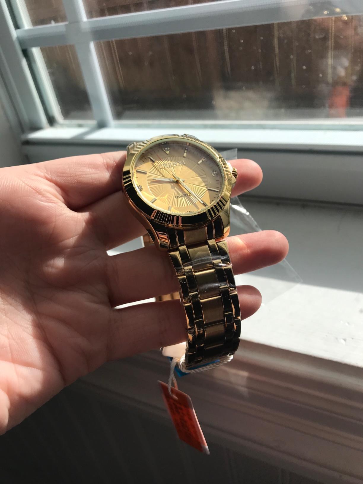 DREAMING Q&P Fq-005 Classic Style Gold Stainless Steel Mens Wrist Watches with Crystals for Man customer photo 1