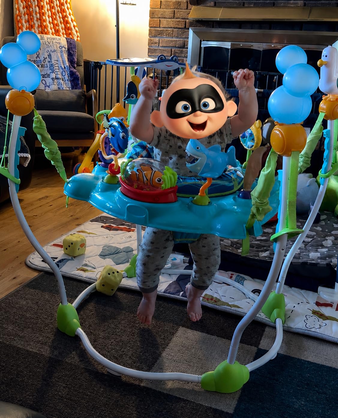 Bright Starts Disney Baby Finding Nemo Sea of Activities Baby Activity Center Jumper with Interactive Toys, Lights, Songs & Sounds, 6-12 Months (Blue) customer photo 1