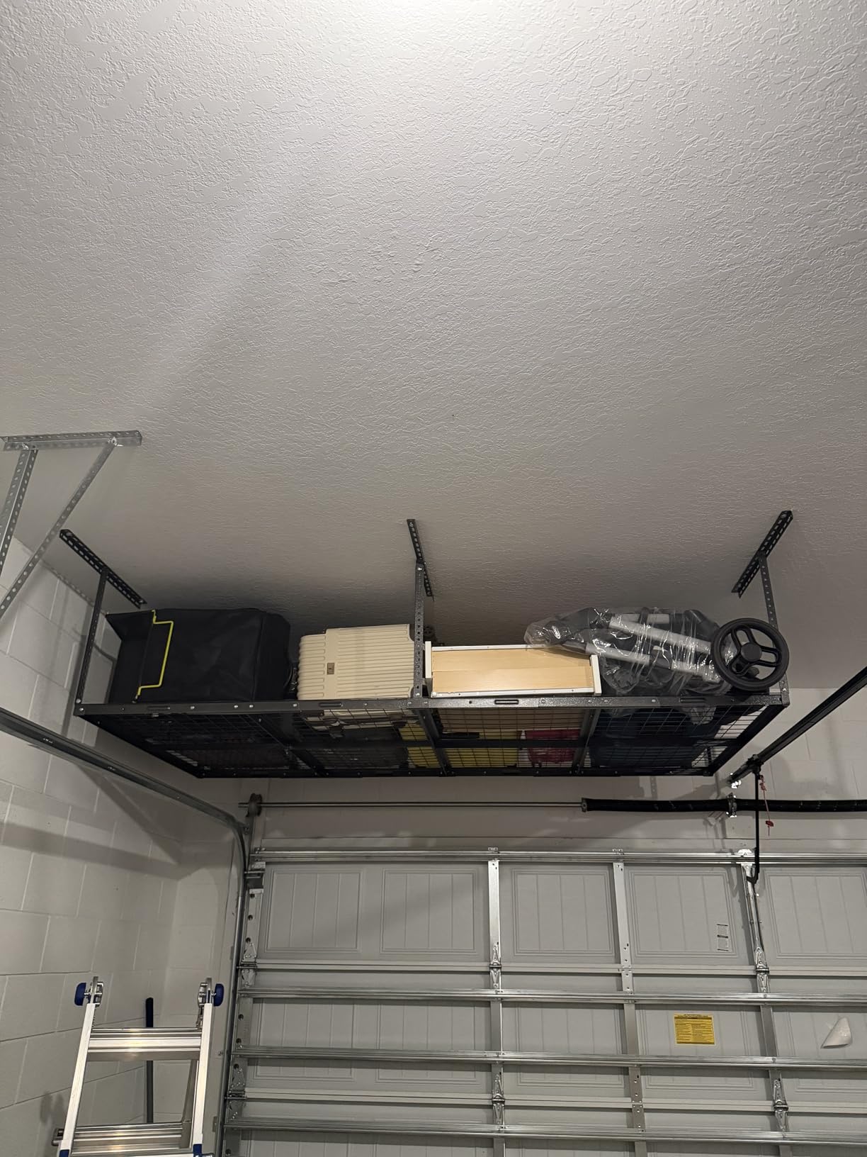 FLEXIMOUNTS 4x8 Overhead Garage Storage Rack, Adjustable Organization System, Heavy-Duty Metal Ceiling Racks, 750lbs Weight Capacity, Black, Classic Series customer photo 1