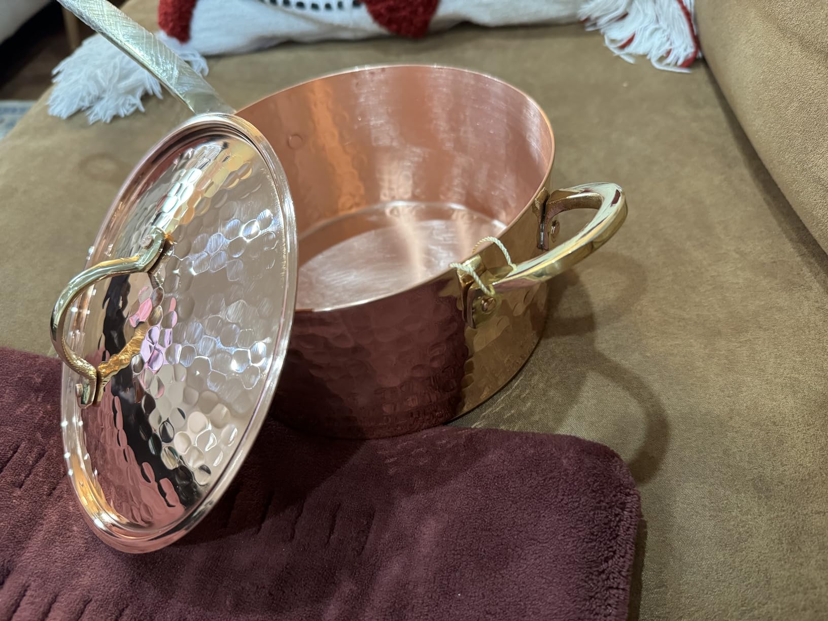 DEMMEX 1mm Thick Hammered Unlined Uncoated Solid Copper Sugar Sauce Zabaglione Pan Candy Jam Caramel Dessert Pot with Lid and Helper Handle, Handmade in Turkey (1.7-Quart) customer photo 1