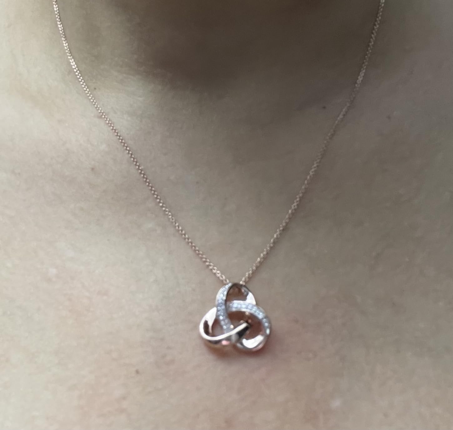 Amazon Essentials womens 18K Gold over Sterling Silver Diamond Knot Pendant Necklace customer photo 1
