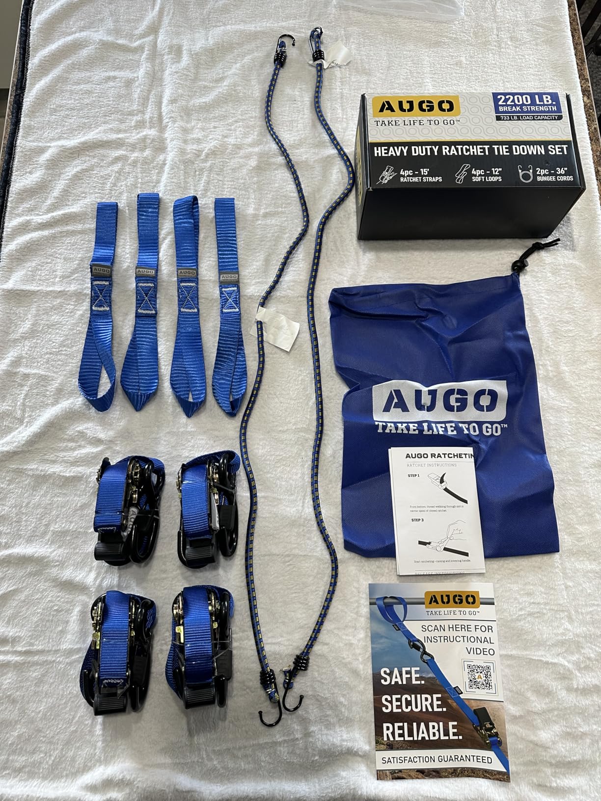AUGO Ratchet Straps Heavy Duty 4 Pack -15 FT - 2200 LB Break Strength - with Safety Lock S Hooks - Cargo Straps for Moving, Appliances, Motorcycle - Soft Loop Tie Down Straps customer photo 2