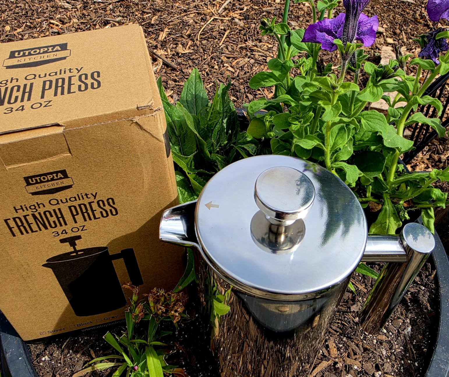 Utopia Kitchen 304 Grade Stainless Steel French Press Coffee Maker 34 Oz, Double Wall Insulated Coffee Press with 4-Level Filtration System, Include 2 Extra Filters, Rust-Free, Dishwasher Safe, Silver customer photo 2