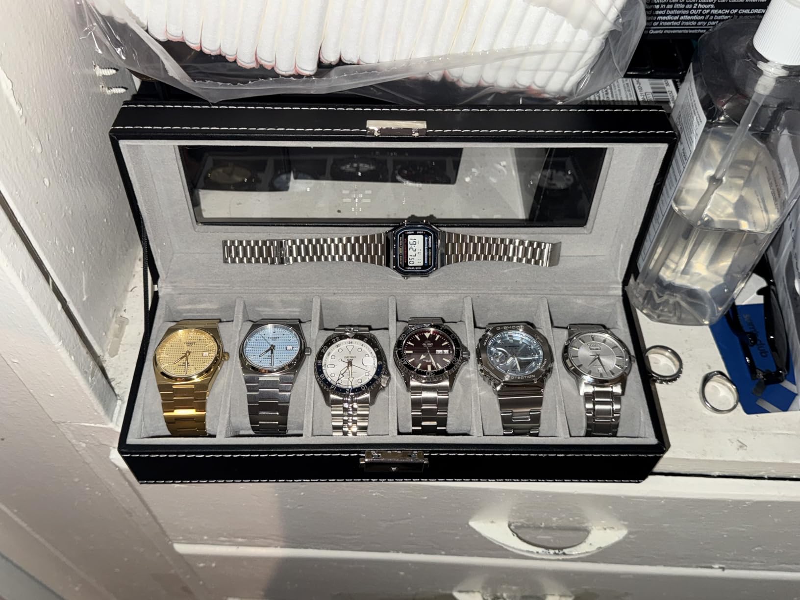 NEX 6 Slots Watch Box Organizer for Men, Black Watch Holder Stand Display Storage Case customer photo 1