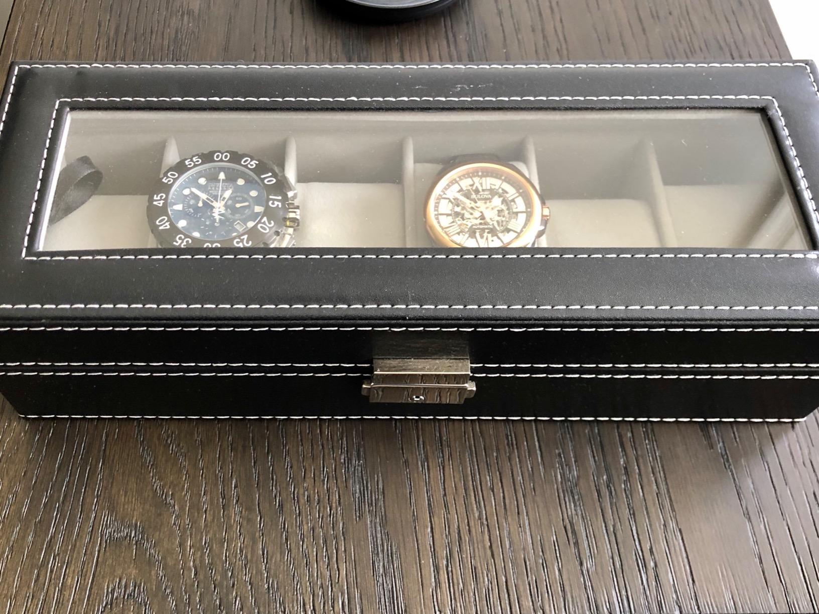 NEX 6 Slots Watch Box Organizer for Men, Black Watch Holder Stand Display Storage Case customer photo 2