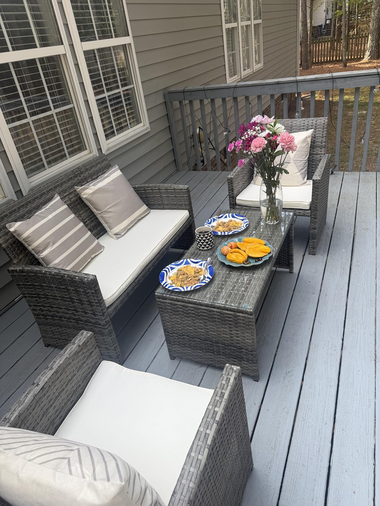 Best Choice Products 4-Piece Outdoor Wicker Patio Conversation Furniture Set for Backyard w/Coffee Table, Seat Cushions - Brown/Beige customer photo 2