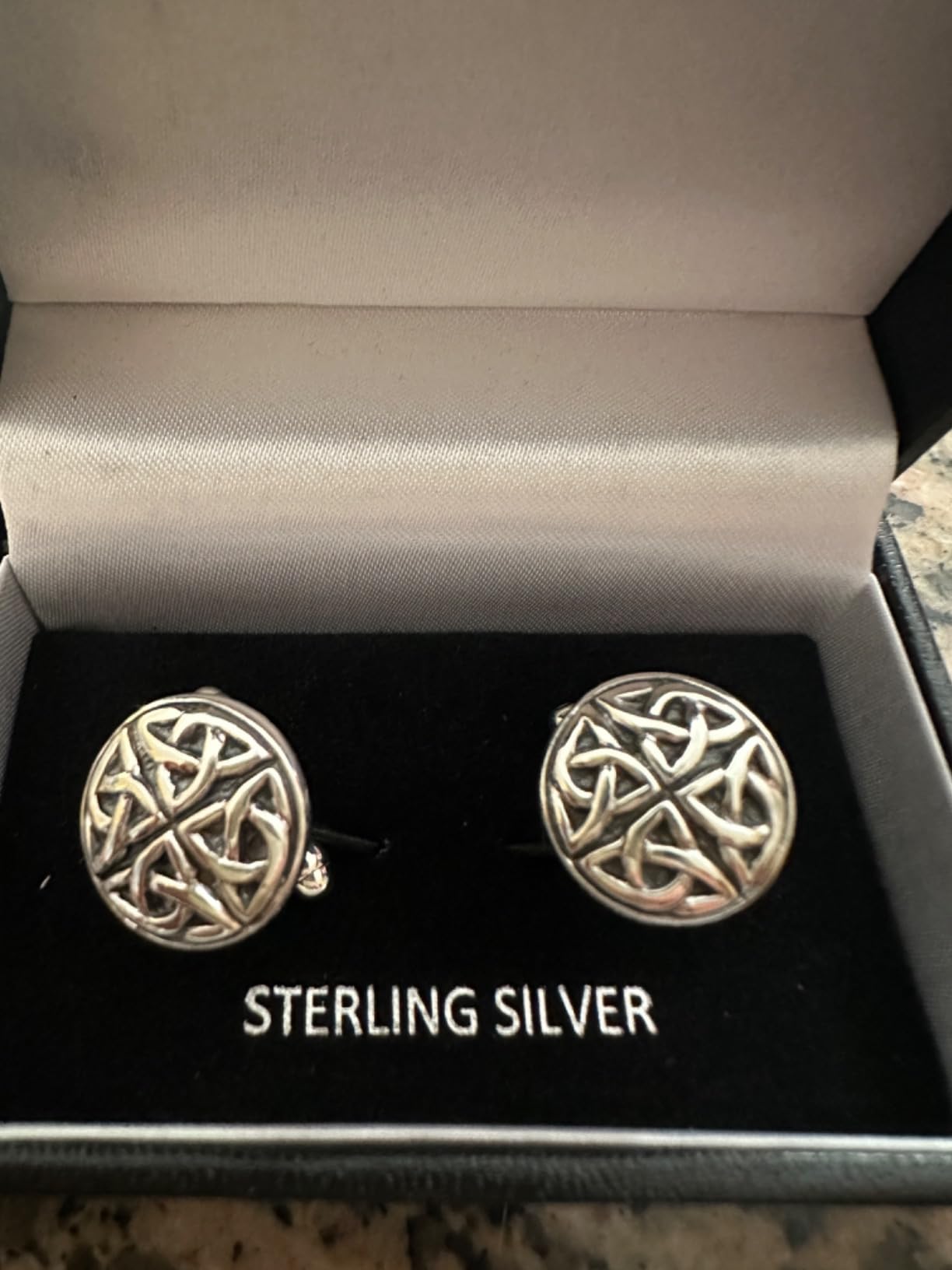 Alexander Castle Men's Cufflinks 925 Sterling Silver Oxidized Celtic - 15mm Round Celtic Trinity Cufflinks with Jewelry Gift Box customer photo 1