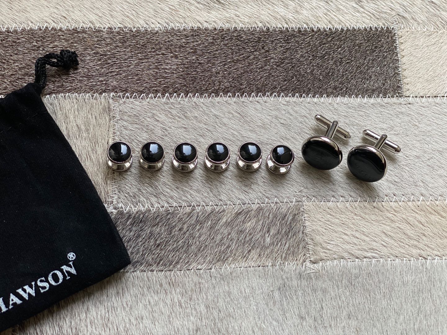 Men's Cufflinks and Tuxedo Studs Set with Gift Box; Men's Jewelry Suitable for Black Suit White Shirts Wedding or Anniversary and Birthday customer photo 2